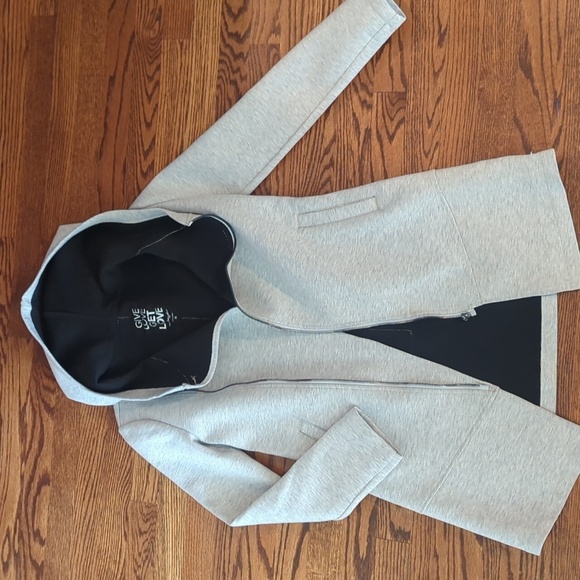 Betsey Johnson "Give Love Get Love" Gray scuba Hoodie zip front jacket sz XS - Picture 7 of 12